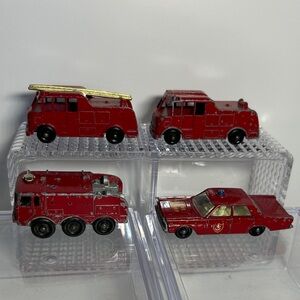 Vintage Matchbox Lesney Fire Engines and Car